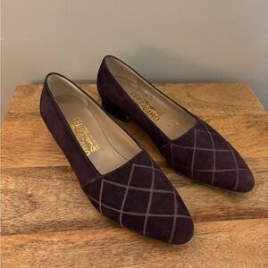 Salvatore Ferragamo Plum Suede Quilted Pointed Toe Flats